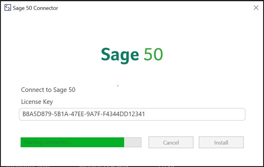 Connect to Sage 50 License Key - starting connector.png